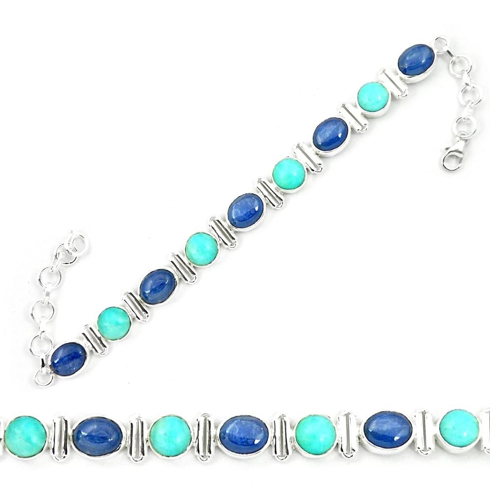 Natural blue kyanite peruvian amazonite 925 silver tennis bracelet m42102