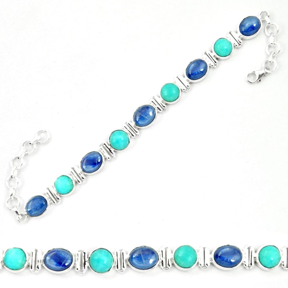 925 silver natural blue kyanite peruvian amazonite tennis bracelet m42104