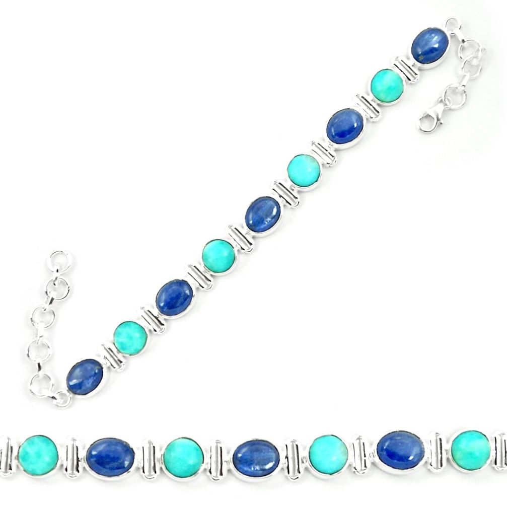Natural blue kyanite peruvian amazonite 925 silver tennis bracelet m42105