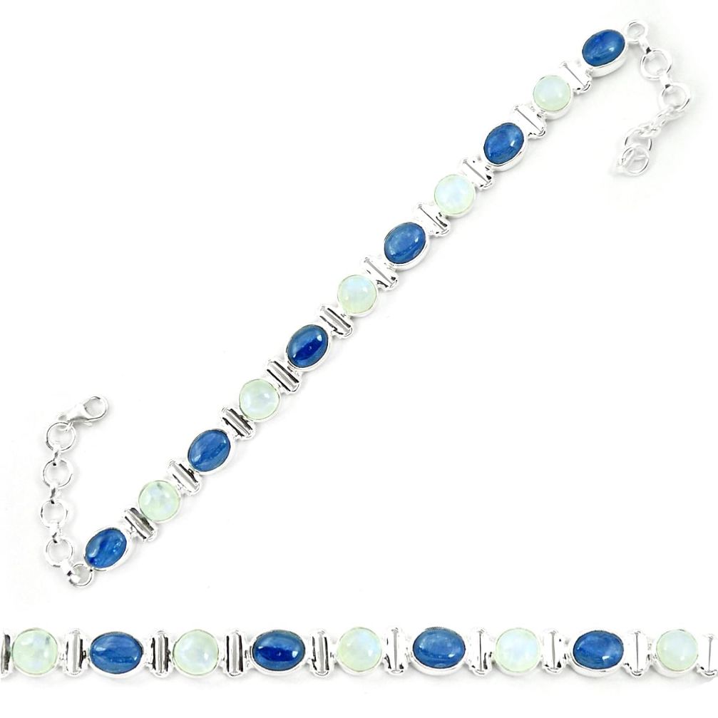 Natural blue kyanite moonstone 925 sterling silver tennis bracelet m42106