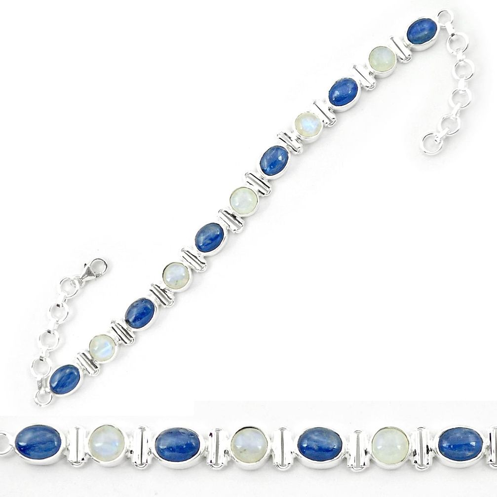 Natural blue kyanite moonstone 925 sterling silver tennis bracelet m42122