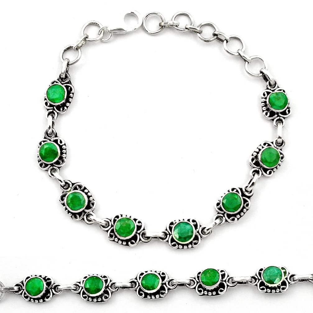 Natural green emerald round 925 sterling silver bracelet jewelry m44119