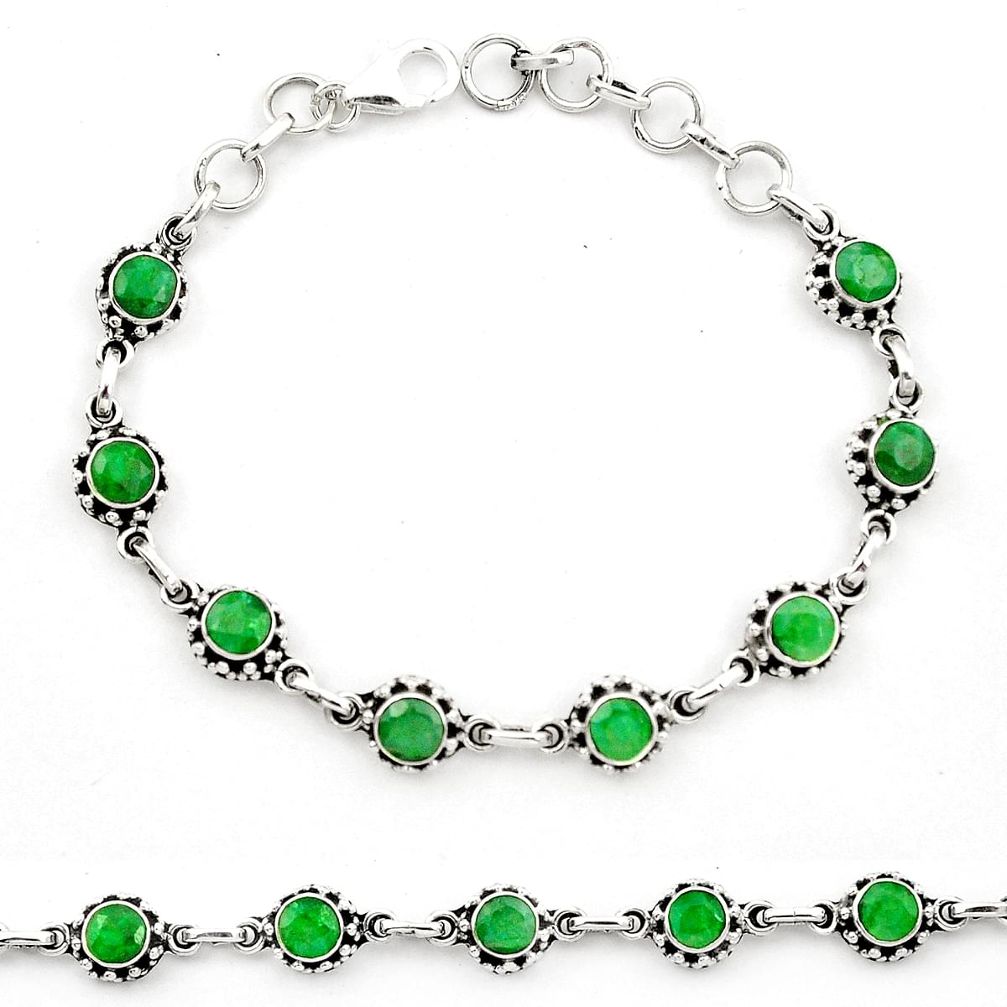 Natural green emerald 925 sterling silver tennis bracelet jewelry m44127