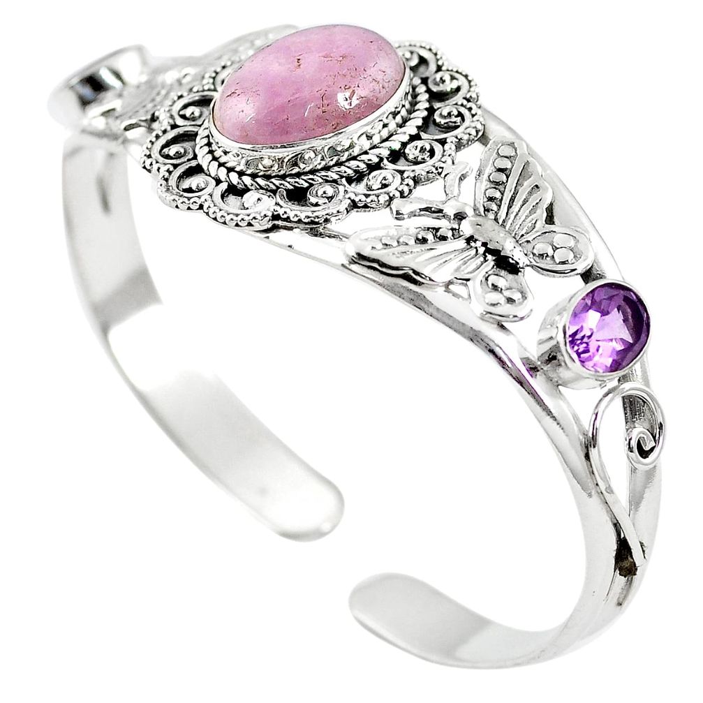 Natural pink kunzite amethyst 925 silver adjustable bangle jewelry m44701