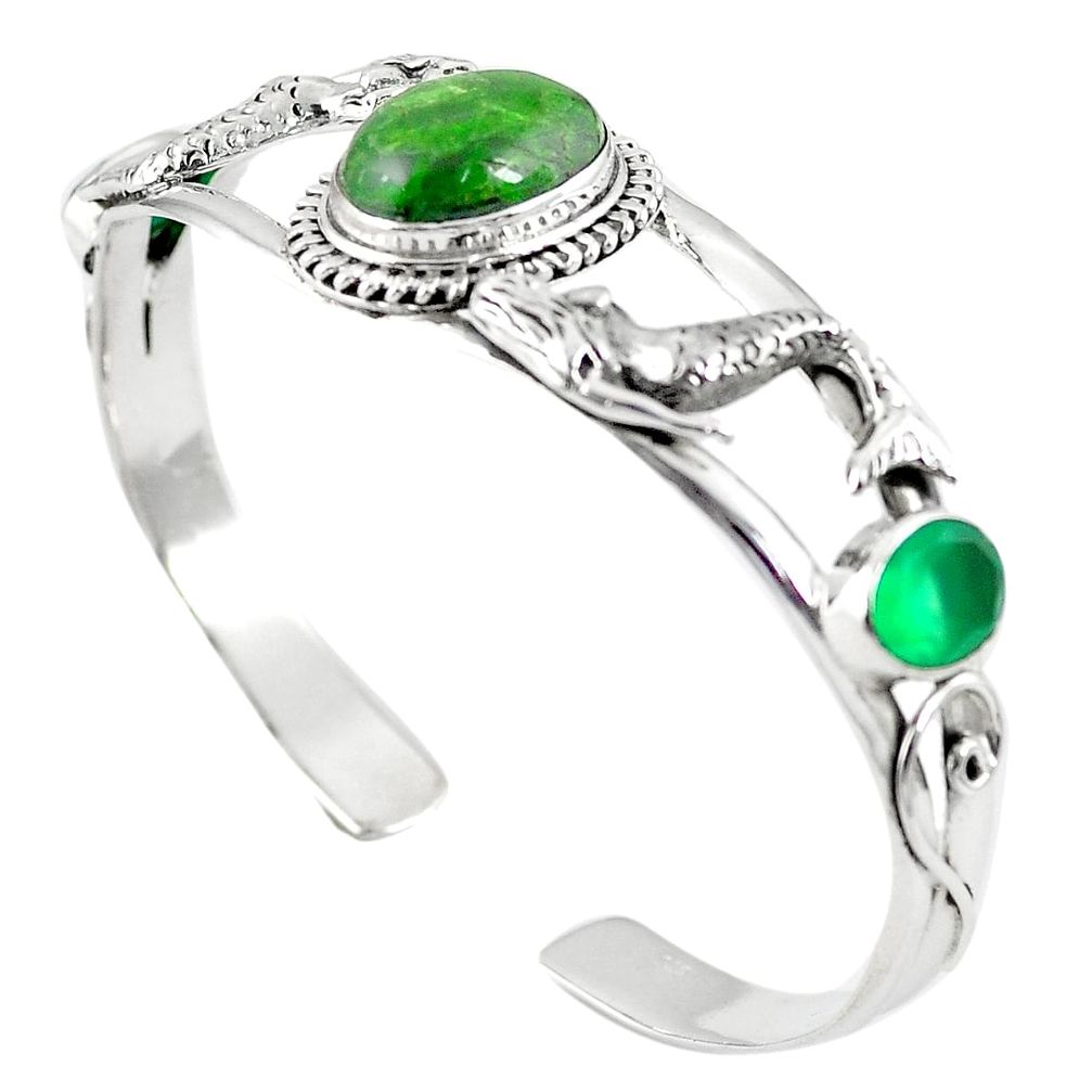 925 sterling silver natural green chrome diopside adjustable bangle m44704