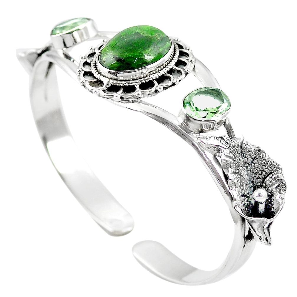 Natural green chrome diopside 925 silver adjustable bangle jewelry m44710