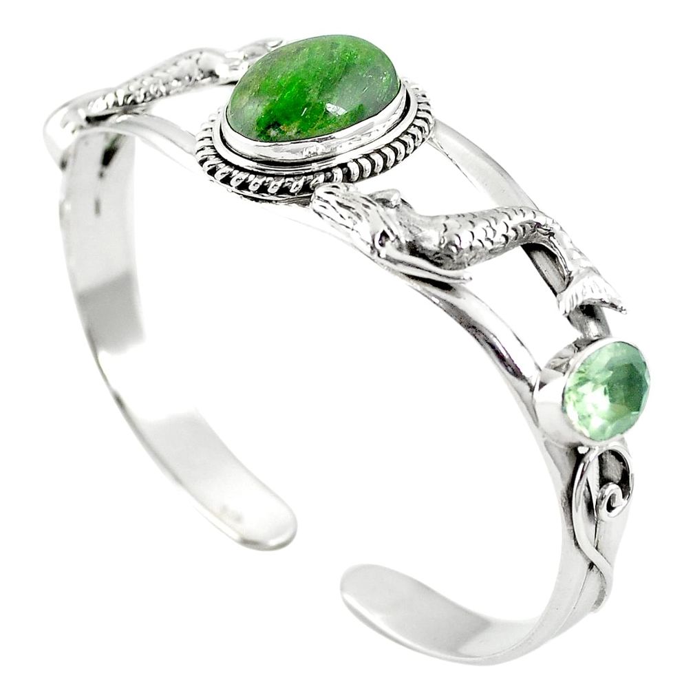 Natural green chrome diopside 925 silver adjustable bangle jewelry m44713