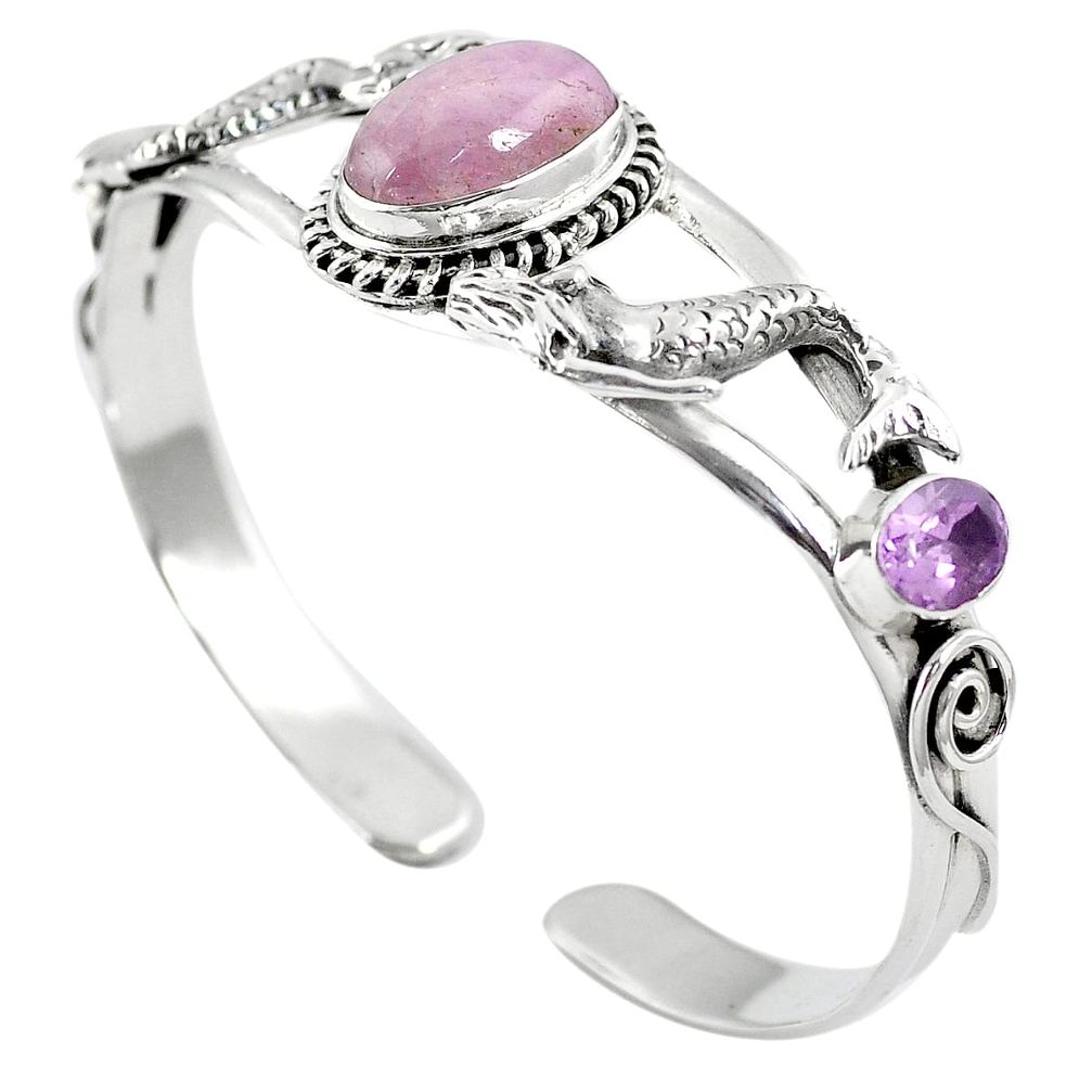 925 silver natural pink kunzite amethyst adjustable bangle jewelry m44716