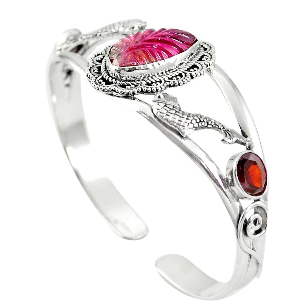 Natural watermelon tourmaline 925 silver adjustable bangle jewelry m44721