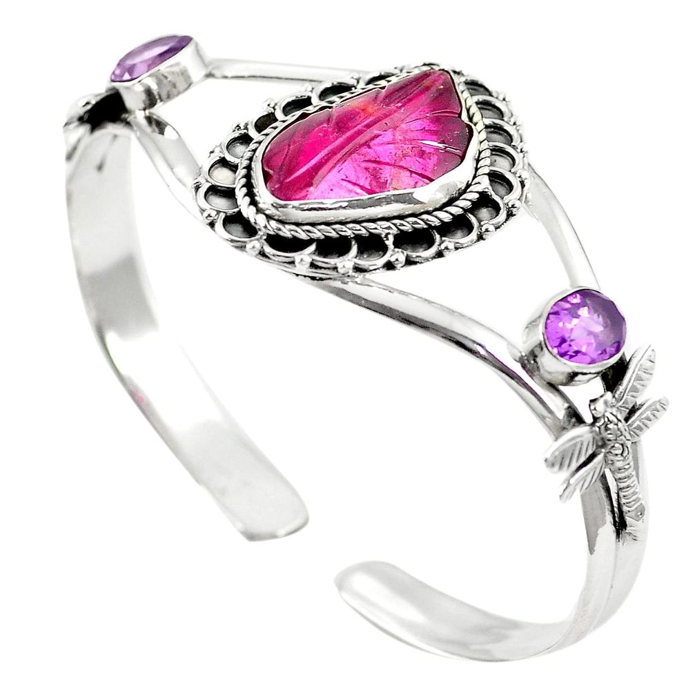 Natural watermelon tourmaline 925 silver adjustable bangle jewelry m44723