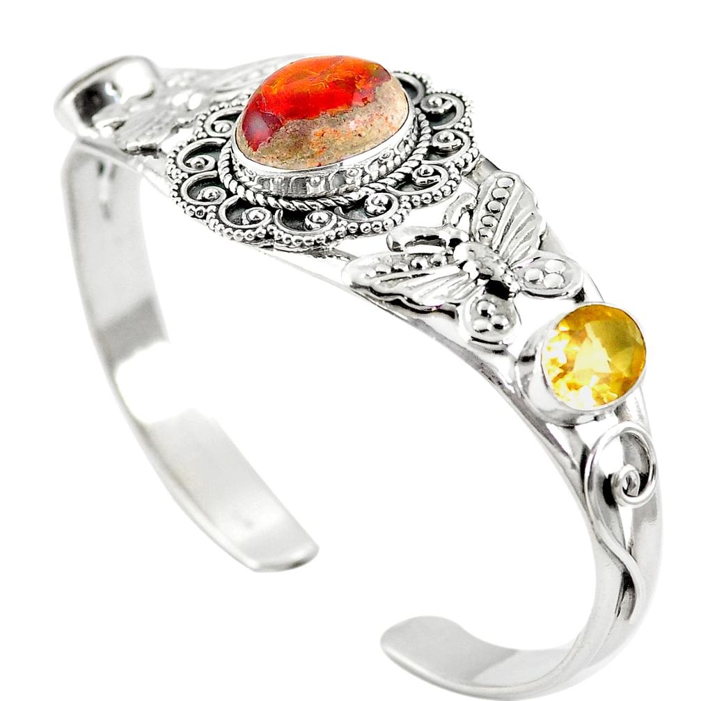 Natural multi color mexican fire opal 925 silver adjustable bangle m44740