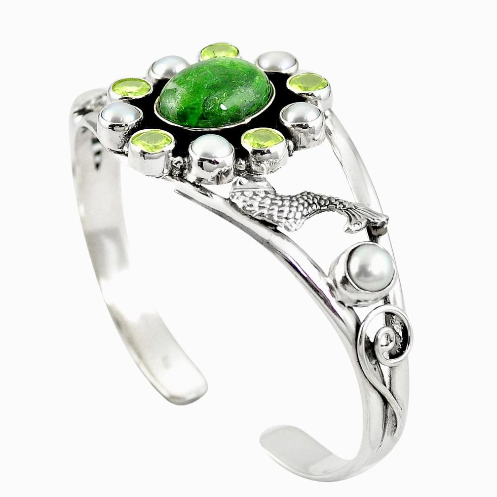 925 silver natural green chrome diopside adjustable bangle jewelry m44767