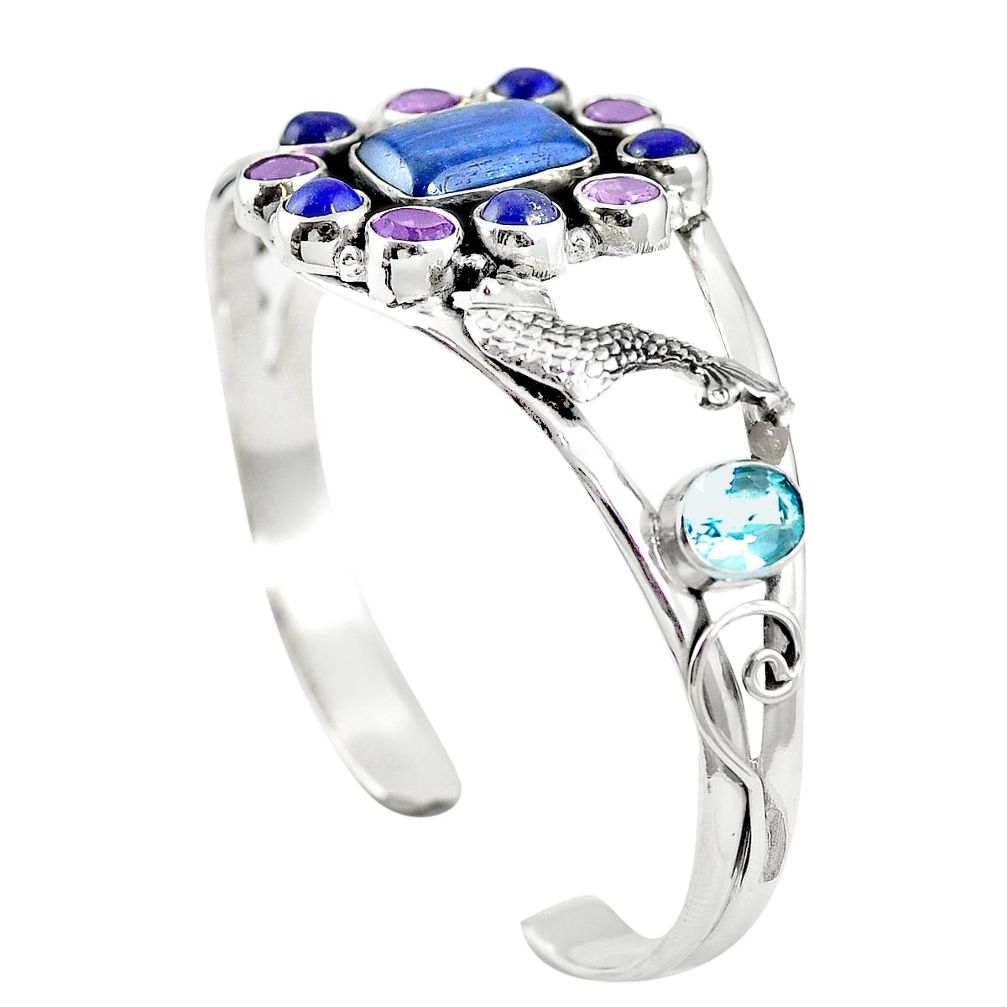 Natural blue kyanite amethyst 925 silver adjustable bangle jewelry m44771