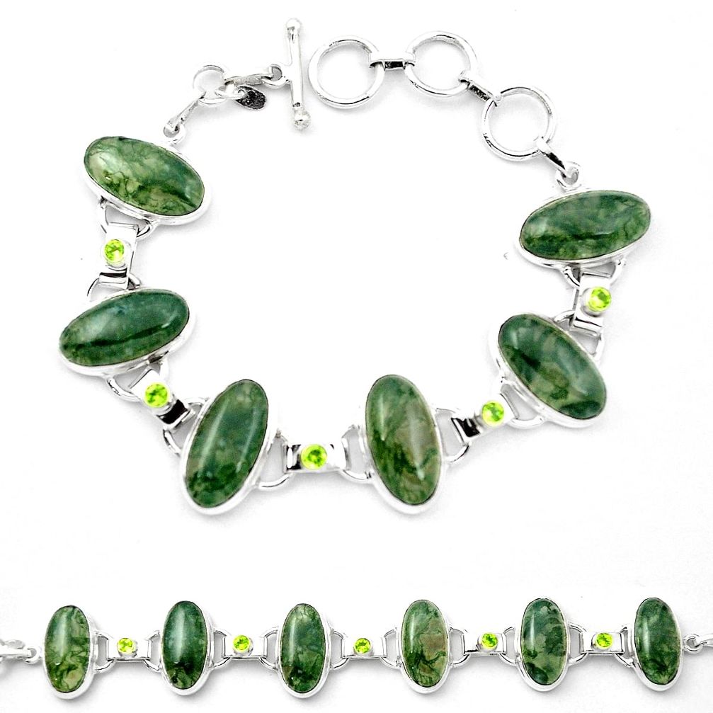 Natural green moss agate peridot 925 sterling silver tennis bracelet m47541