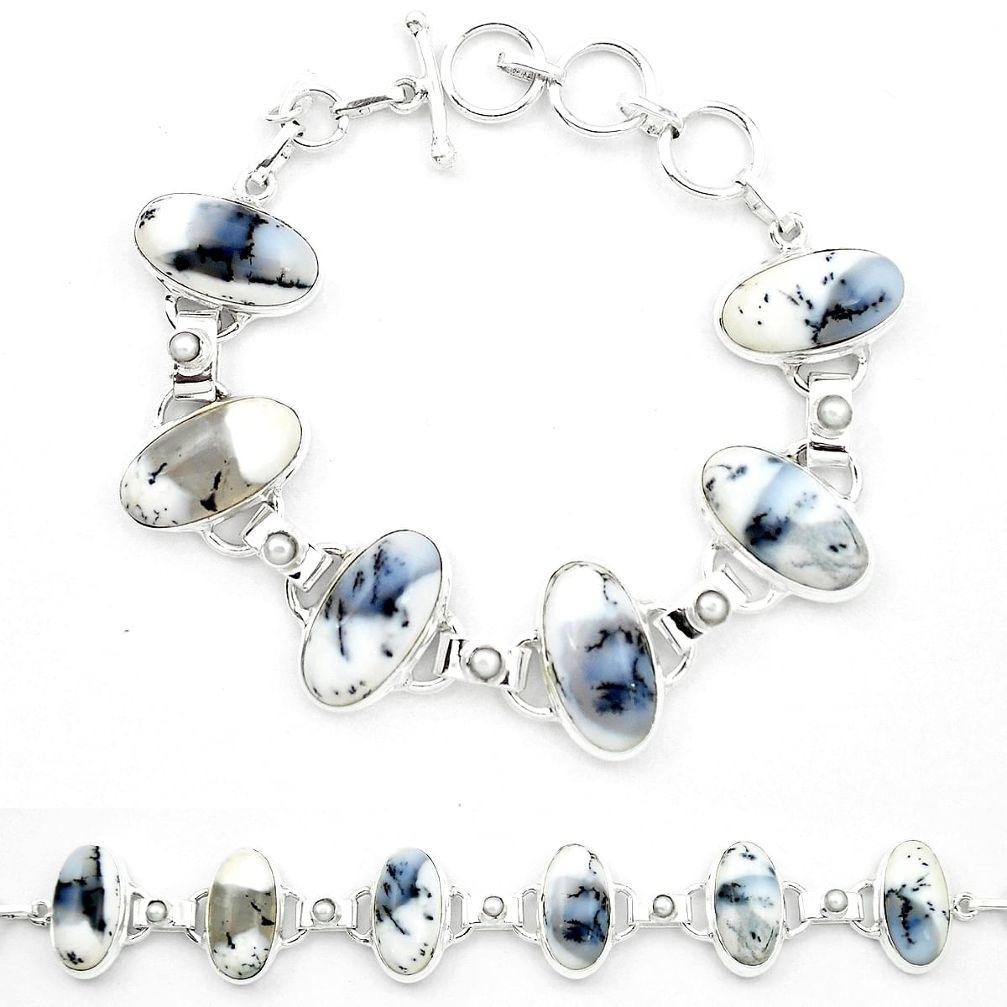 925 silver natural white dendrite opal (merlinite) tennis bracelet m47549