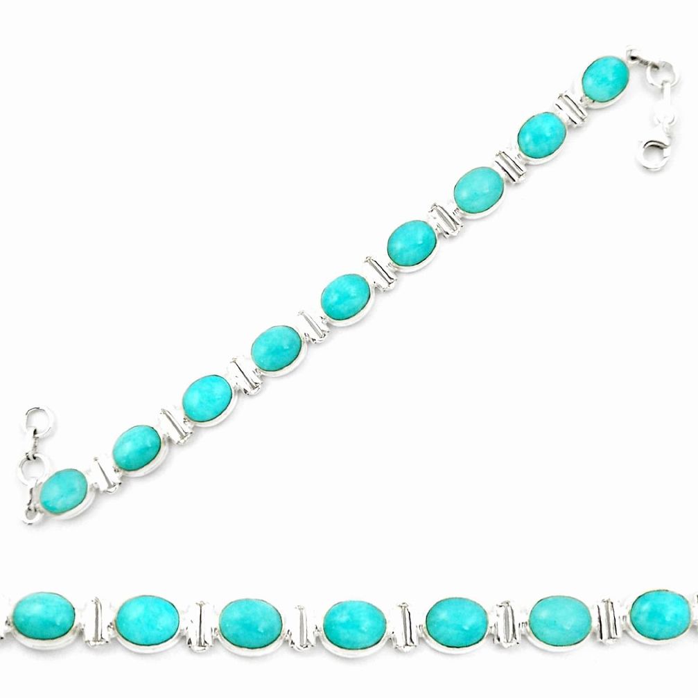 Natural green peruvian amazonite 925 sterling silver tennis bracelet m47553