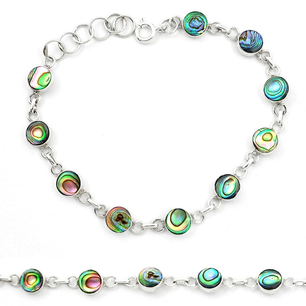 925 silver natural green abalone paua seashell enamel tennis bracelet m47555