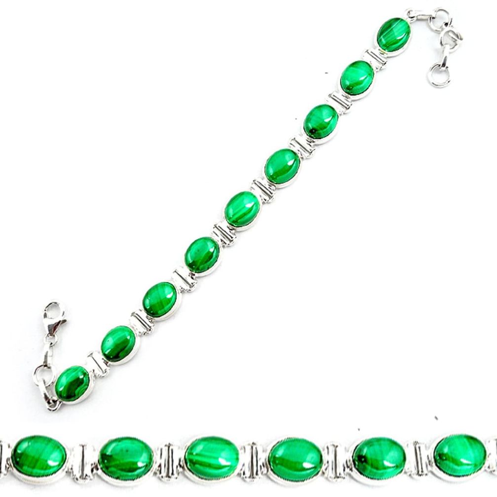 Natural green malachite (pilot's stone) 925 silver tennis bracelet m4847