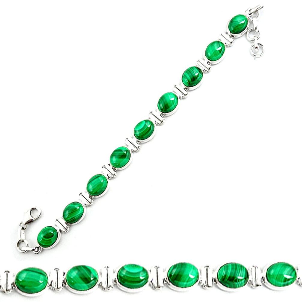 Natural green malachite (pilot's stone) 925 silver tennis bracelet m4850