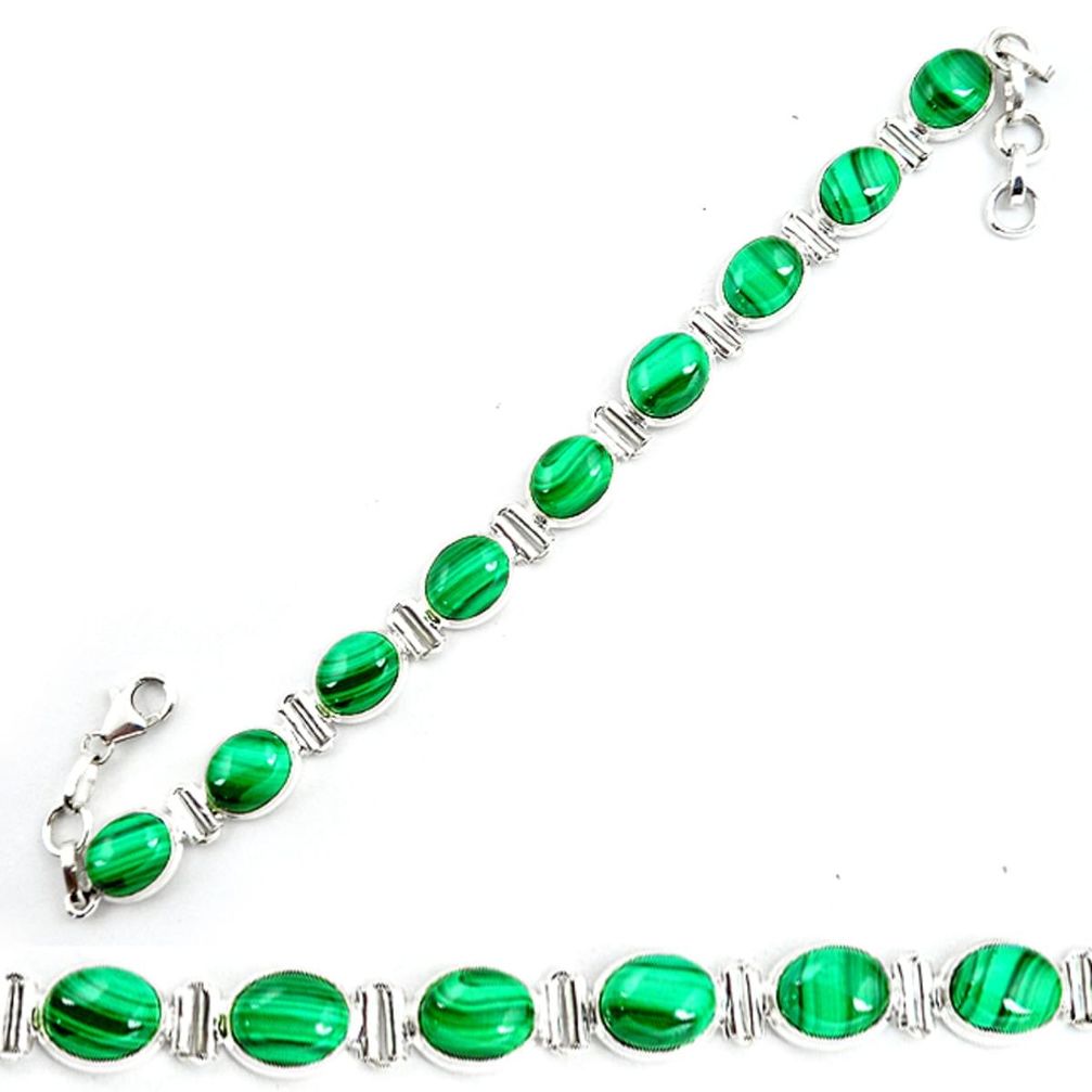 Natural green malachite (pilot's stone) 925 silver tennis bracelet m4853