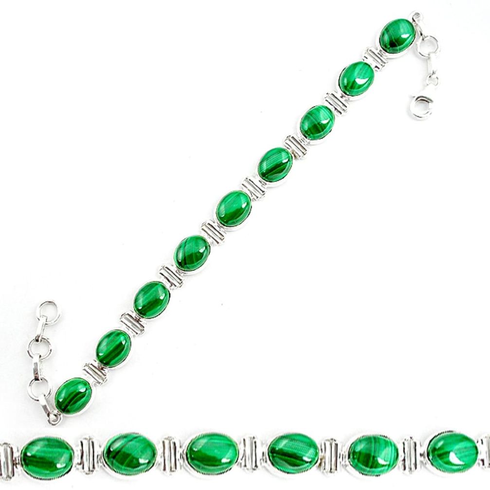925 silver natural green malachite (pilot's stone) oval tennis bracelet m4860