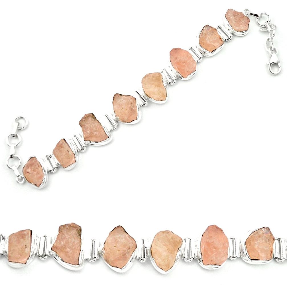 Natural pink morganite rough 925 sterling silver tennis bracelet m52701