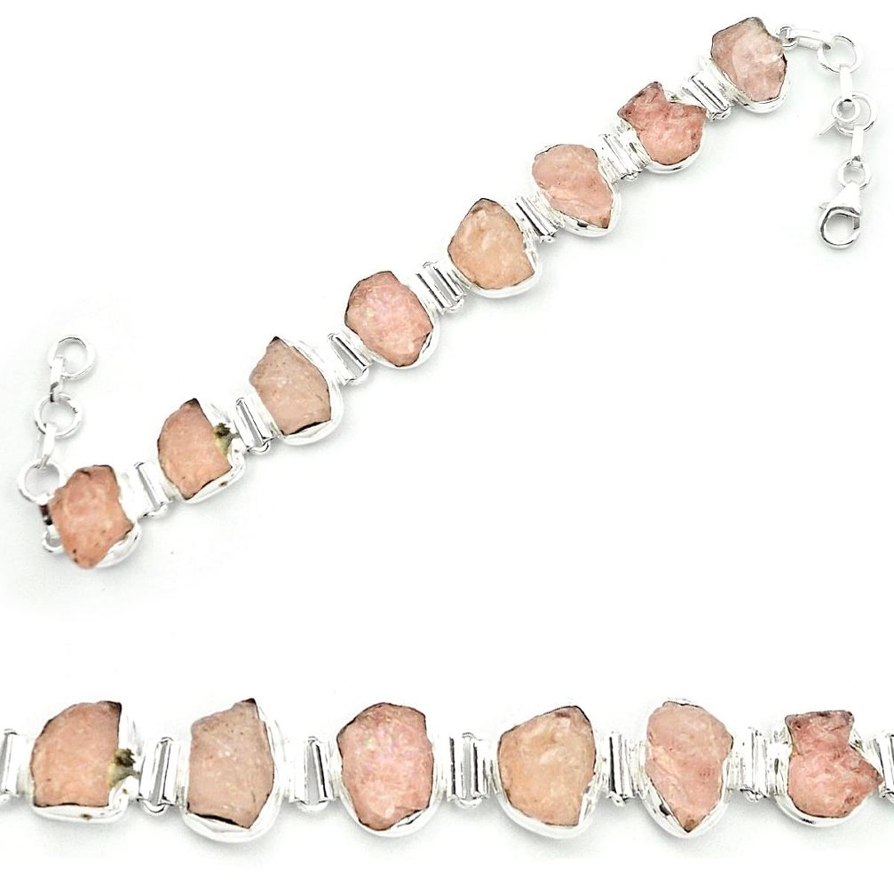 Natural pink morganite rough 925 sterling silver tennis bracelet m52702