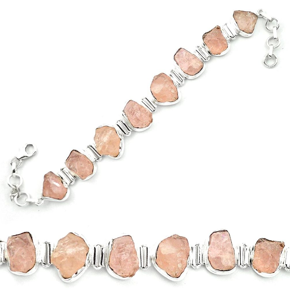 Natural pink morganite rough 925 sterling silver tennis bracelet m52703