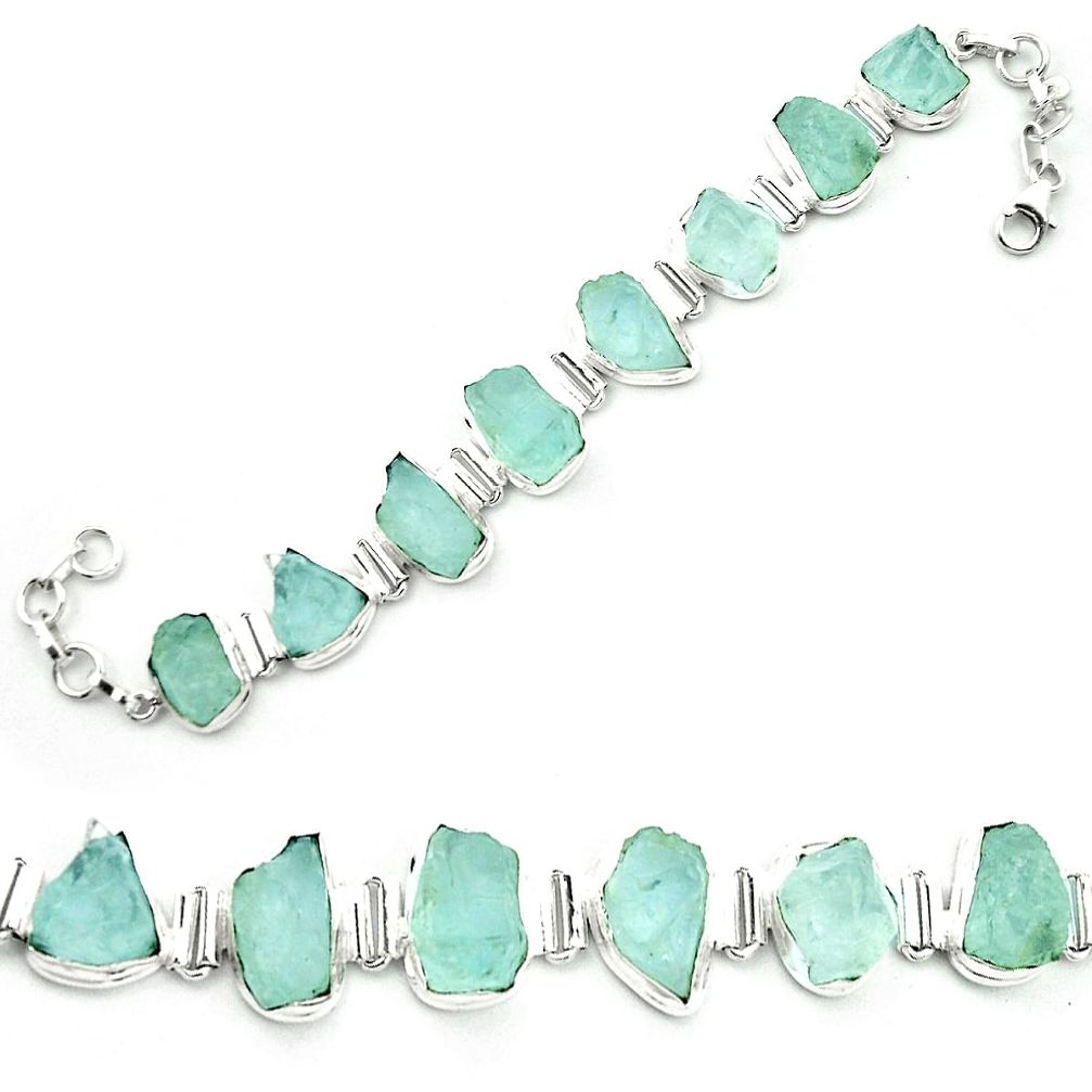 Natural aqua aquamarine rough 925 sterling silver tennis bracelet m52707