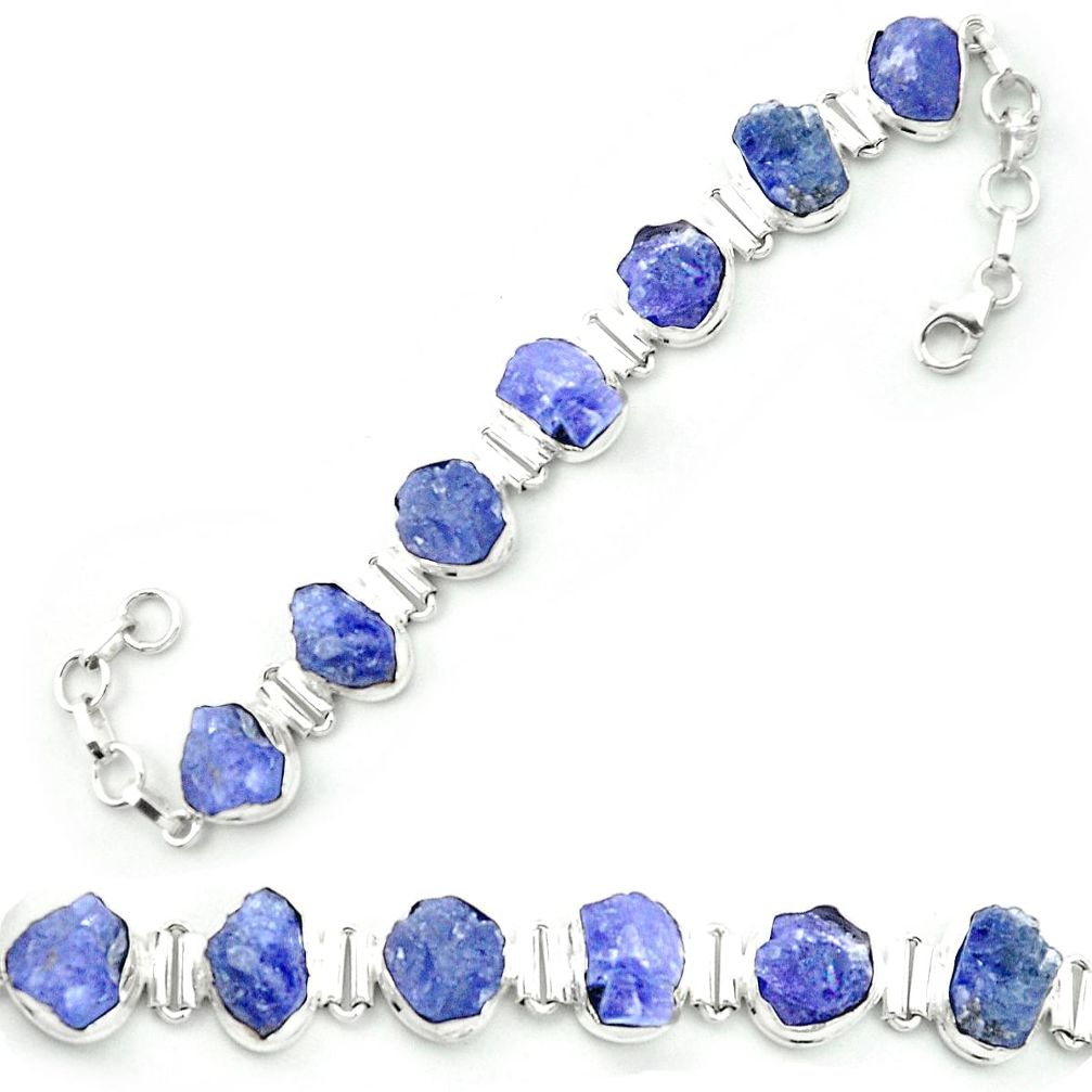 Natural blue tanzanite rough 925 sterling silver tennis bracelet m52714