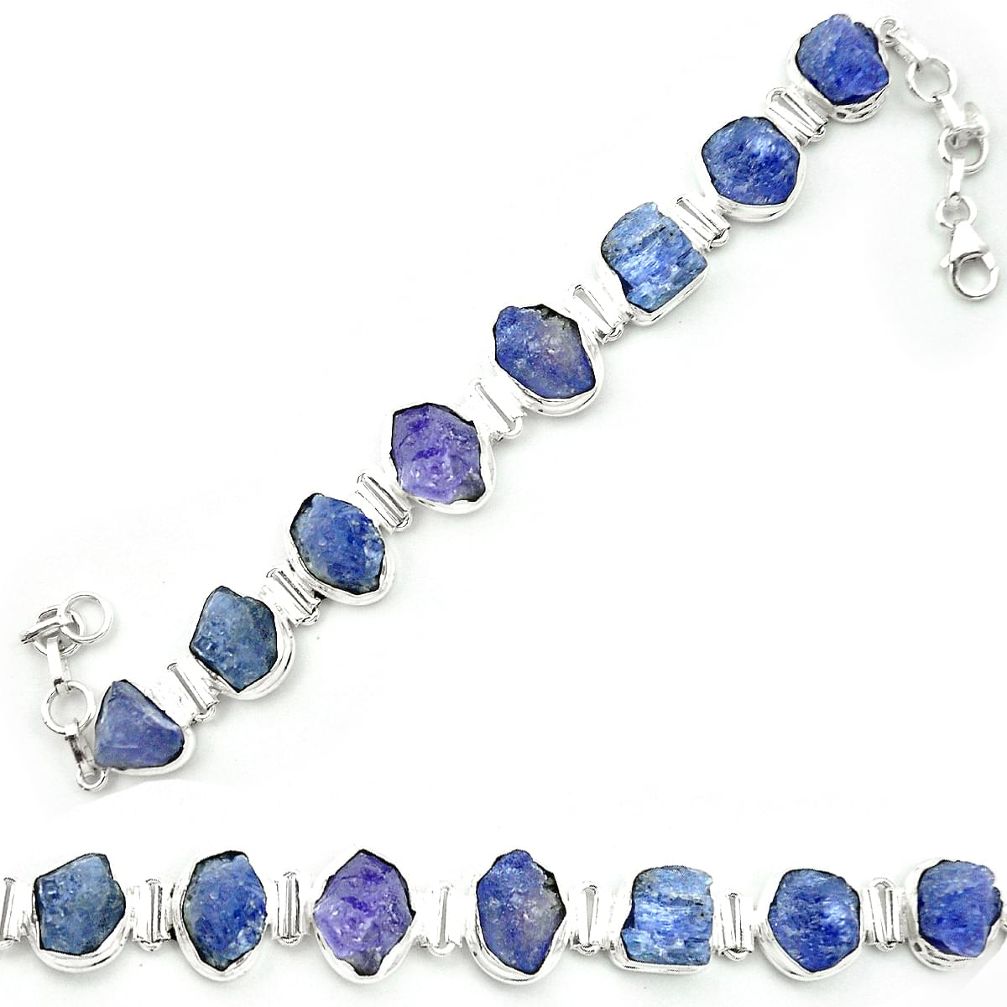 Natural blue tanzanite rough 925 sterling silver tennis bracelet m52718