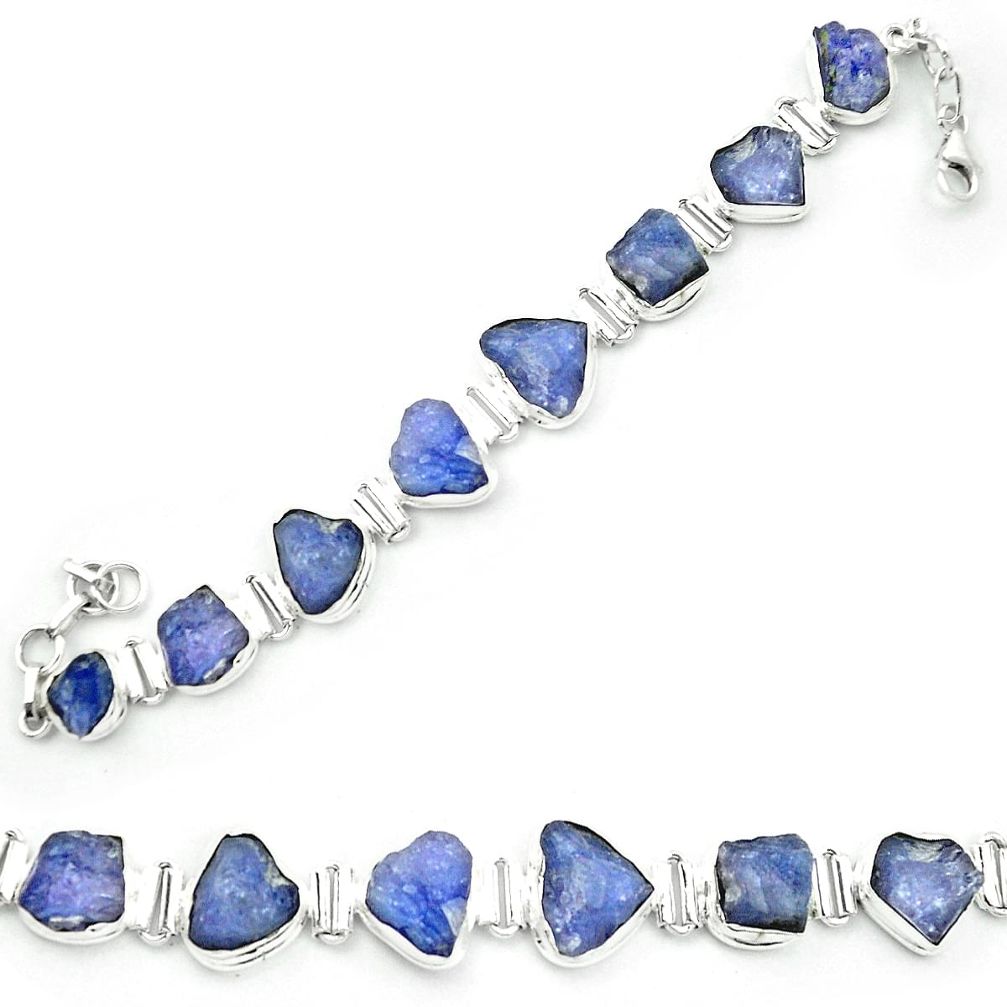 Natural blue tanzanite rough 925 sterling silver tennis bracelet m52719