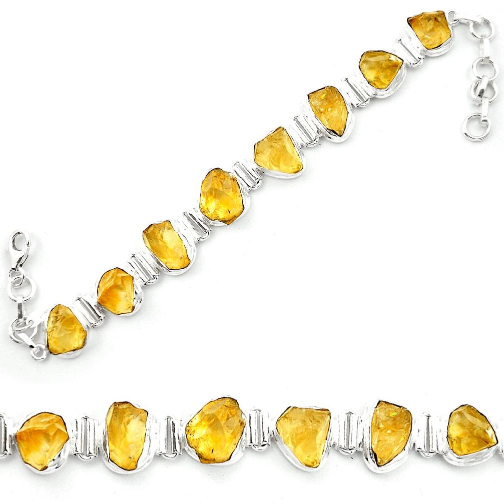 Yellow citrine rough 925 sterling silver tennis bracelet jewelry m52723