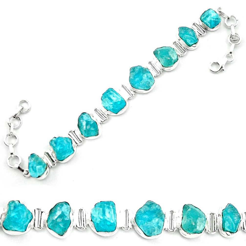 Blue apatite rough 925 sterling silver tennis bracelet jewelry m52736