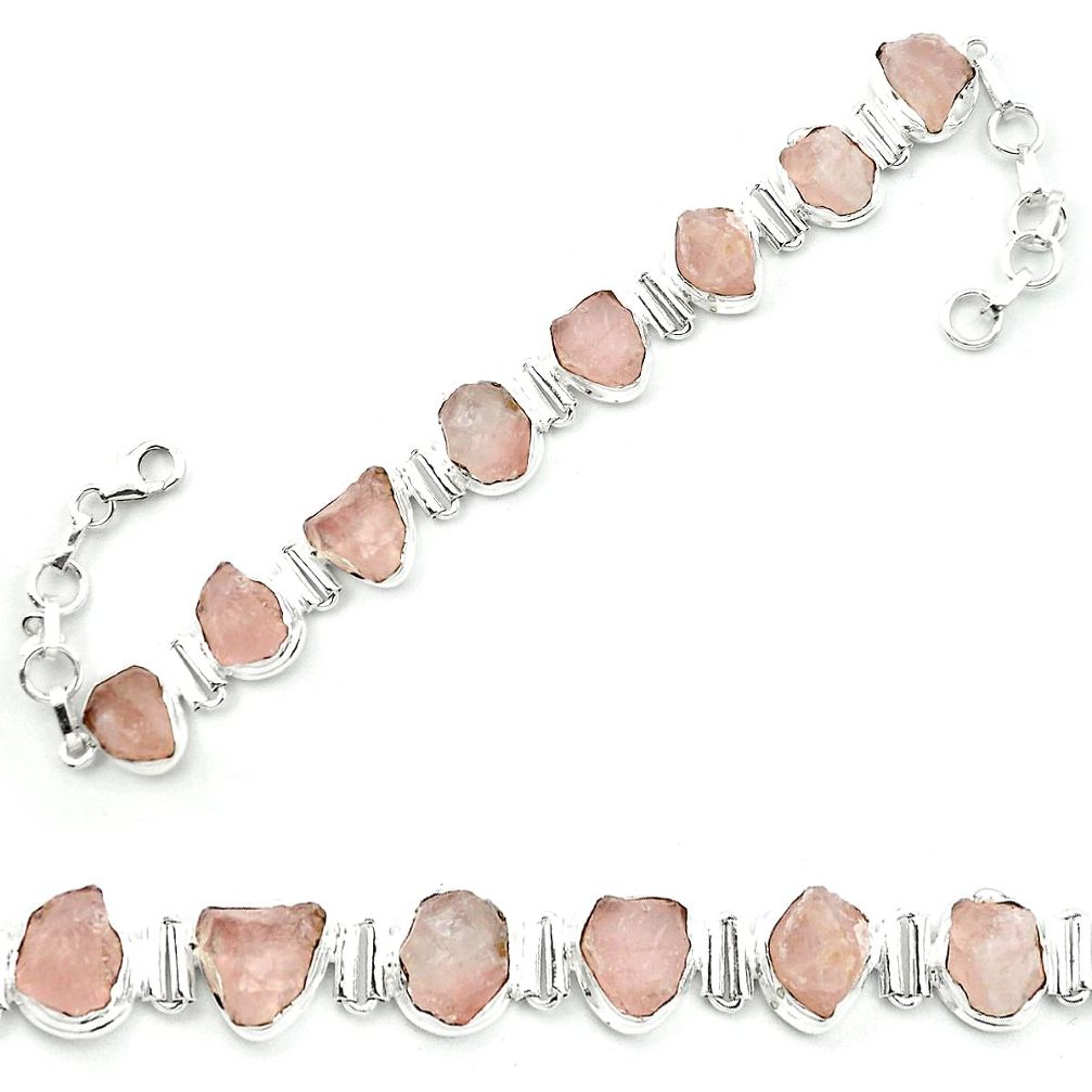 Natural pink morganite rough 925 sterling silver tennis bracelet m52737