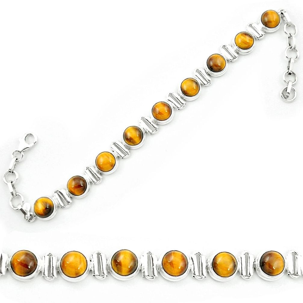 Natural brown tiger's eye 925 sterling silver tennis bracelet jewelry m52761