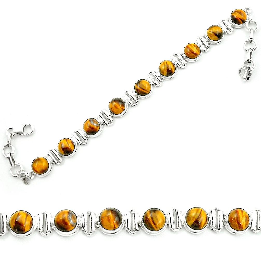 Natural brown tiger's eye 925 sterling silver tennis bracelet jewelry m52763