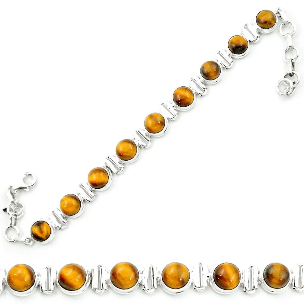 Natural brown tiger's eye 925 sterling silver tennis bracelet jewelry m52767