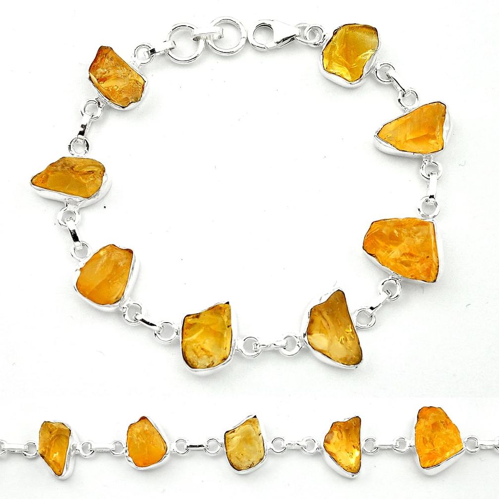 Yellow citrine rough 925 sterling silver tennis bracelet jewelry m53607
