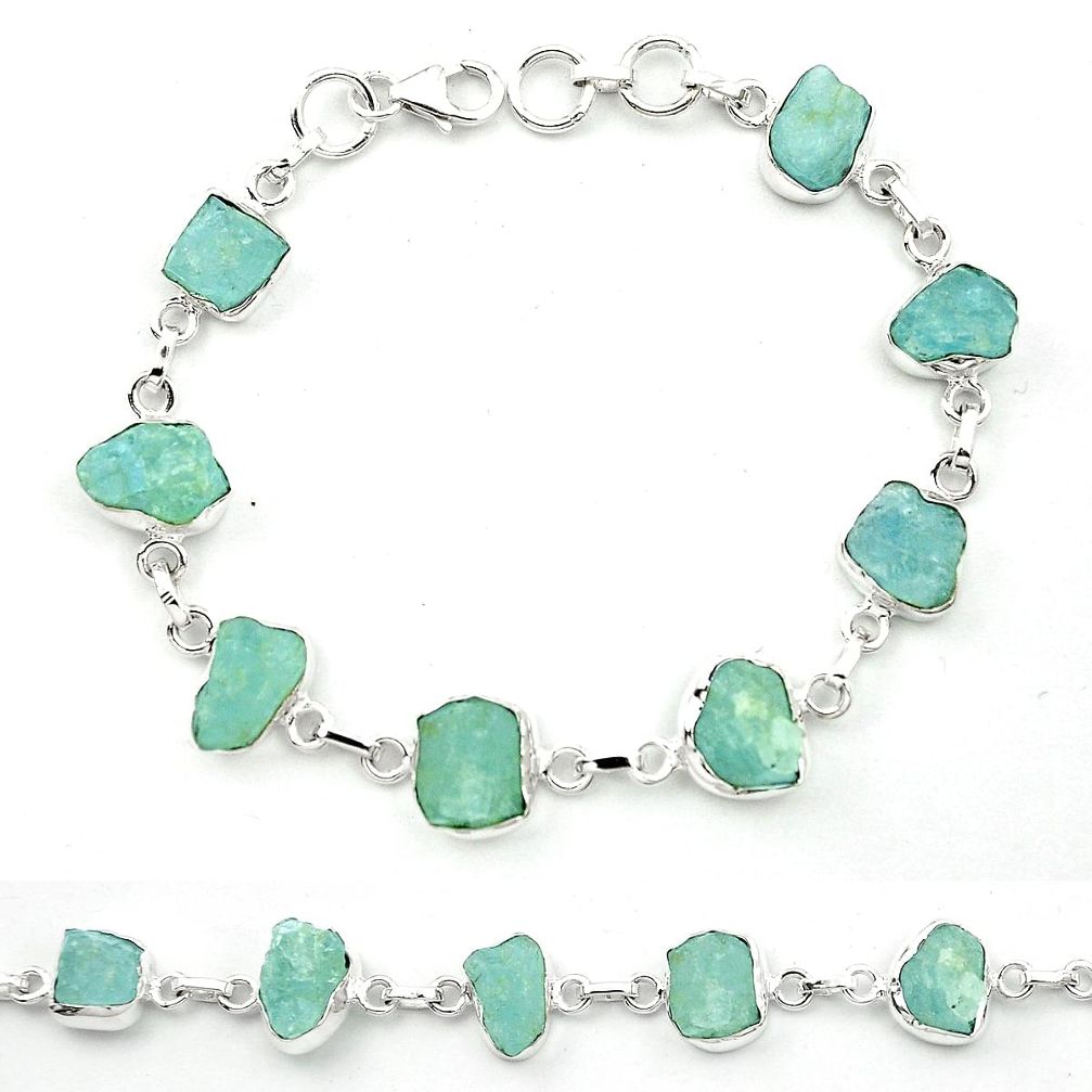 Natural aqua aquamarine rough 925 sterling silver tennis bracelet m53608