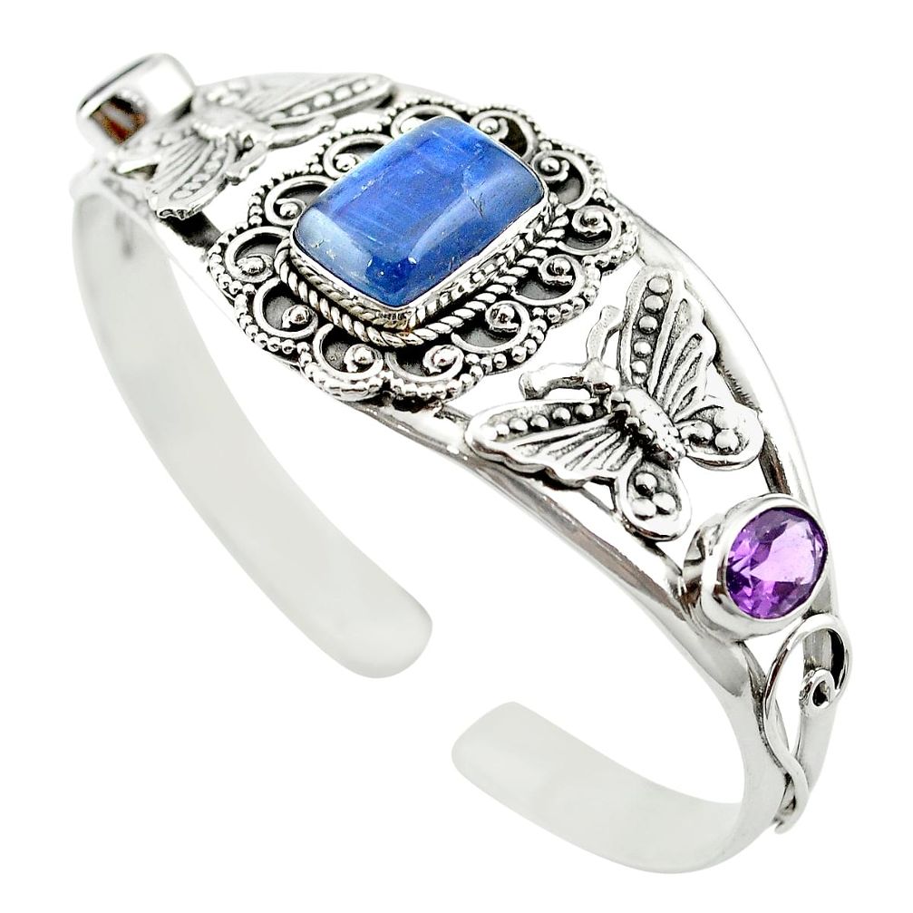 925 silver natural blue kyanite amethyst adjustable bangle jewelry m53615