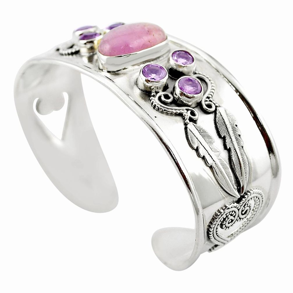 Natural pink kunzite amethyst 925 sterling silver bangle jewelry m53618