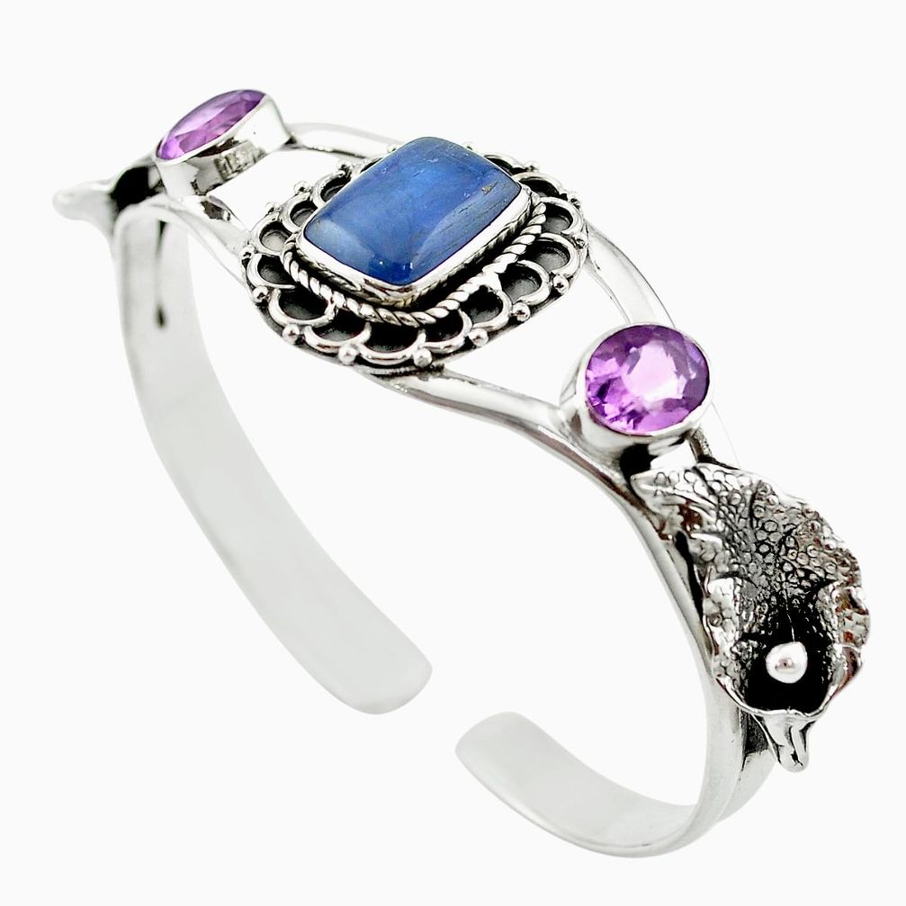 Natural blue kyanite amethyst 925 sterling silver bracelet m53619