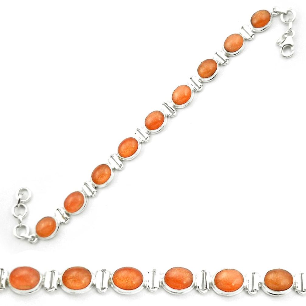 Natural orange sunstone (hematite feldspar) 925 silver tennis bracelet m53662