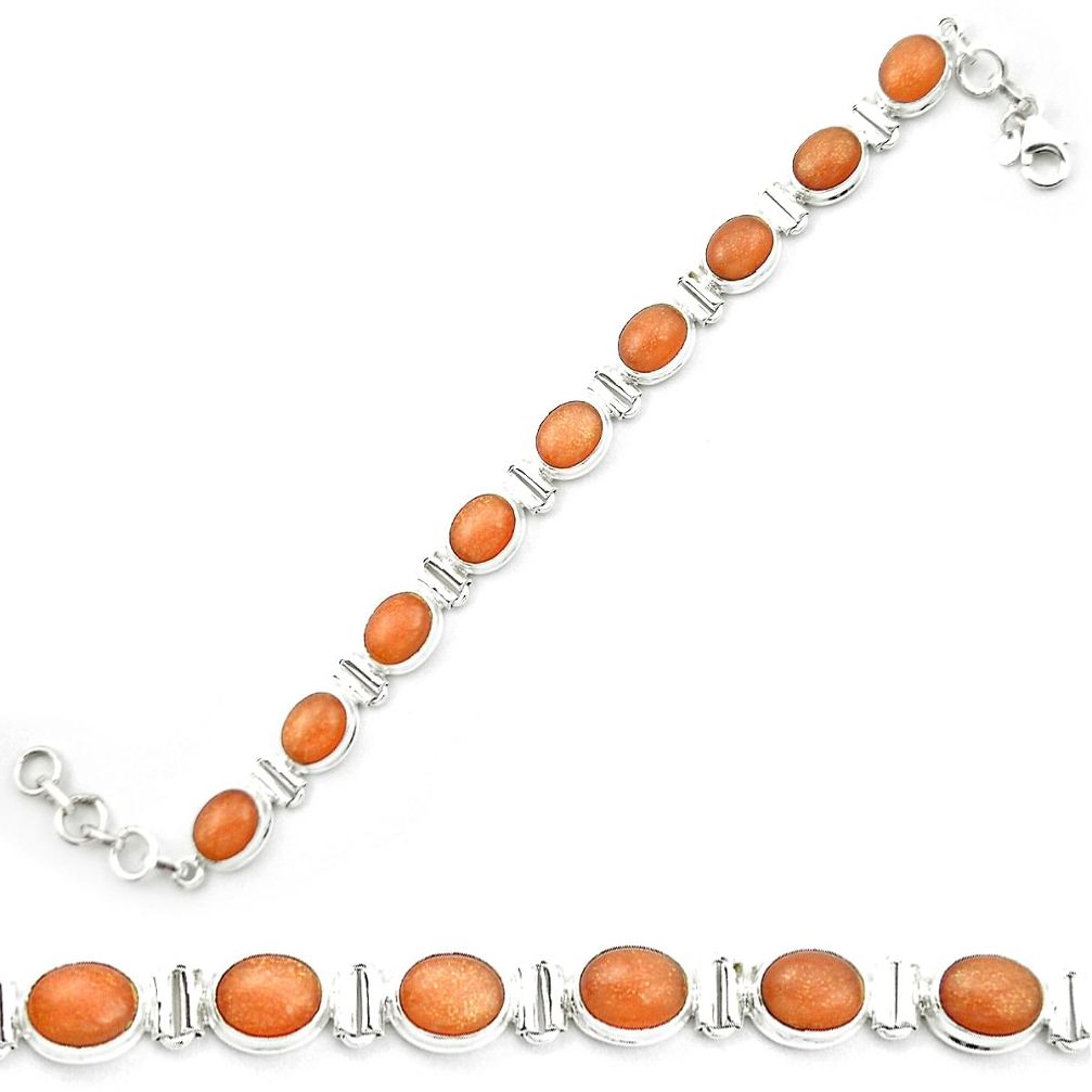 925 silver natural orange sunstone (hematite feldspar) tennis bracelet m53664