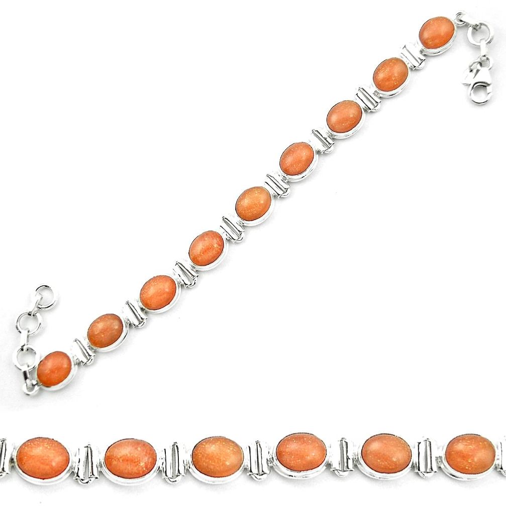 Natural orange sunstone (hematite feldspar) 925 silver tennis bracelet m53665