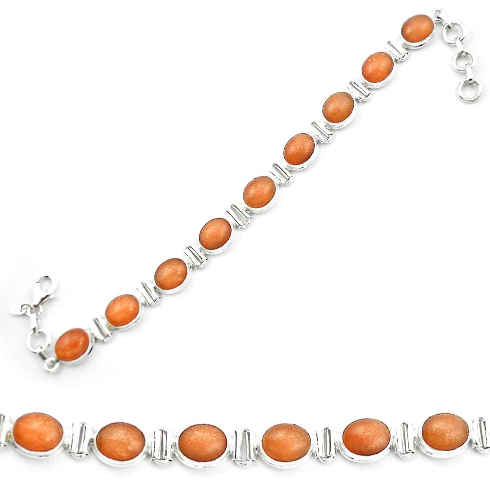 Natural orange sunstone (hematite feldspar) 925 silver tennis bracelet m53666