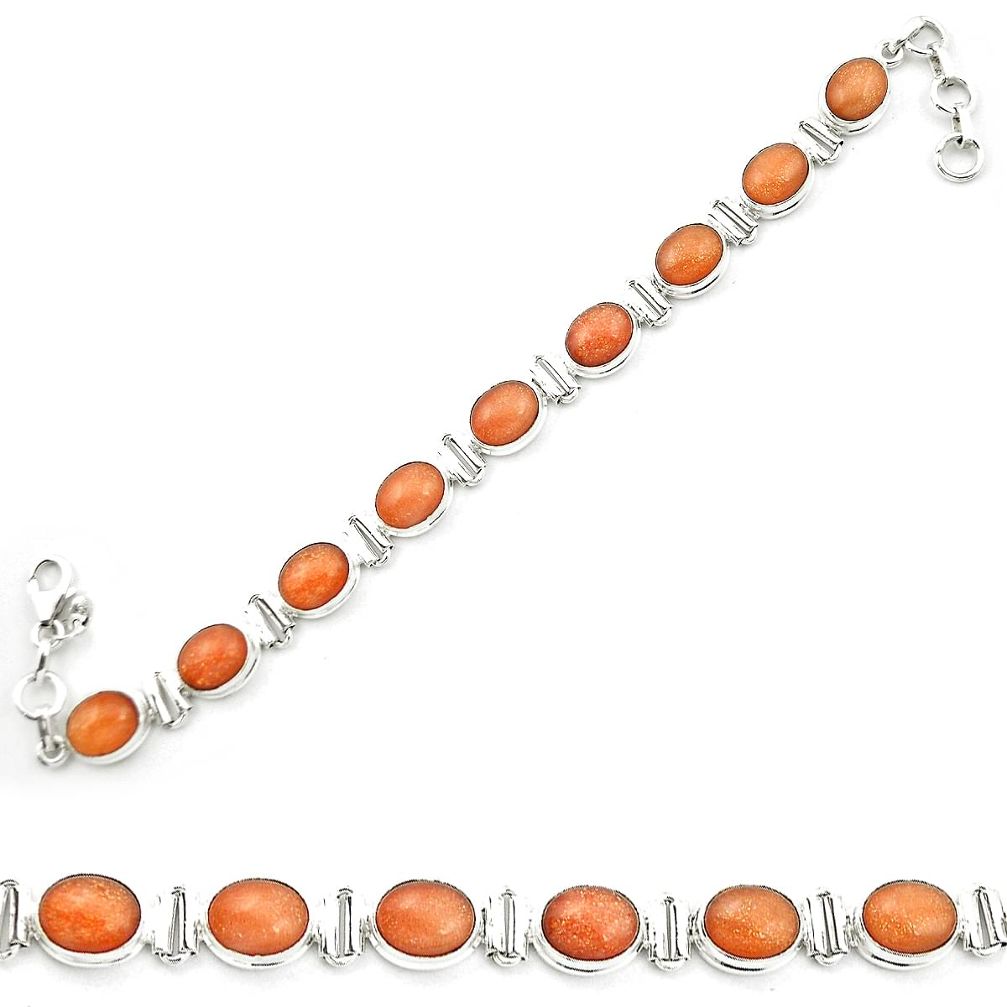 925 silver natural orange sunstone (hematite feldspar) tennis bracelet m53669