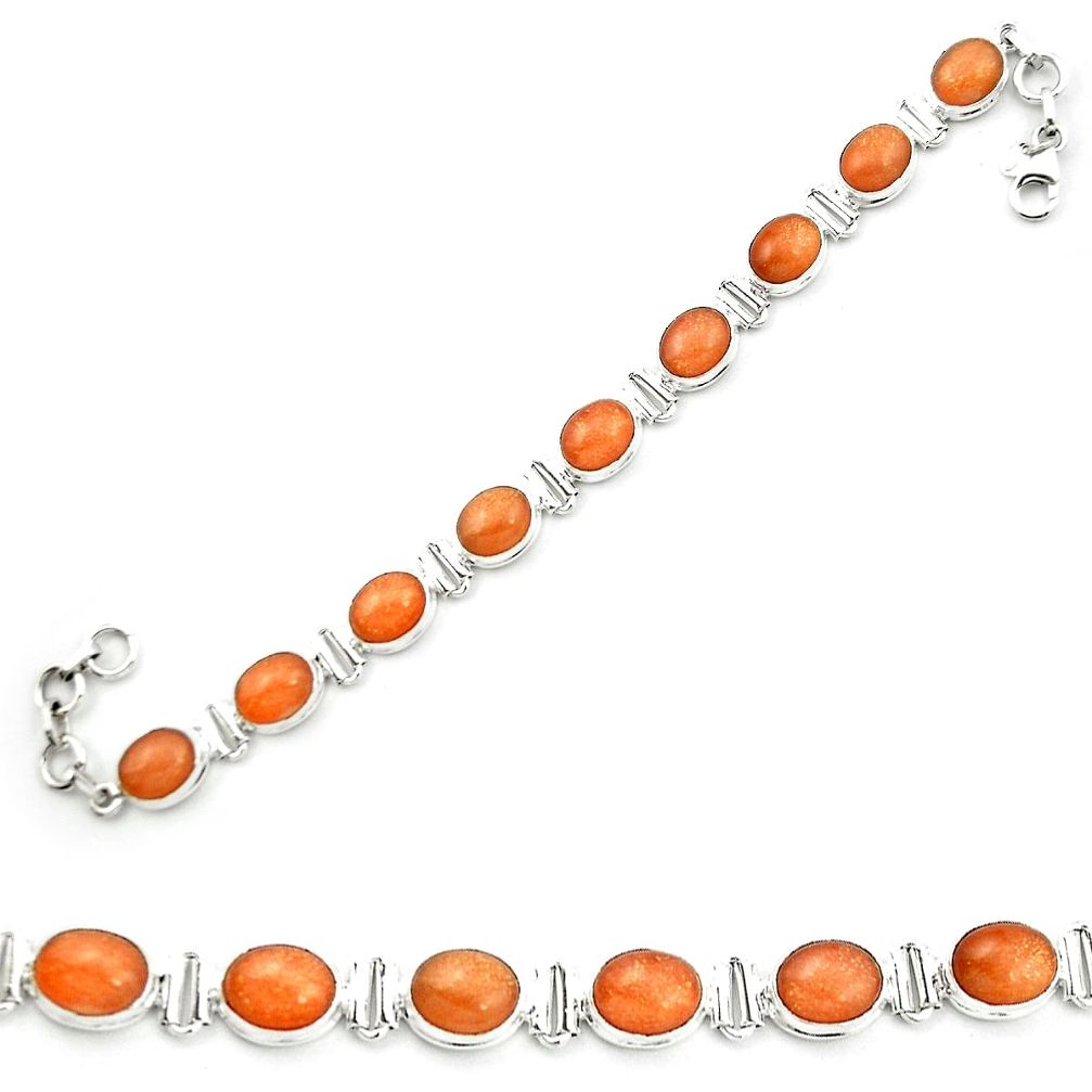 Natural orange sunstone (hematite feldspar) 925 silver tennis bracelet m53671