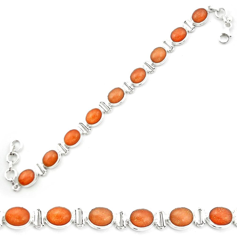 Natural orange sunstone (hematite feldspar) 925 silver tennis bracelet m53672